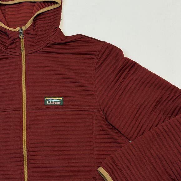 L.L.Bean Jacket Mens Medium Burgundy Hooded Full Zip Slightly Fitted Polyester - Picture 2 of 9